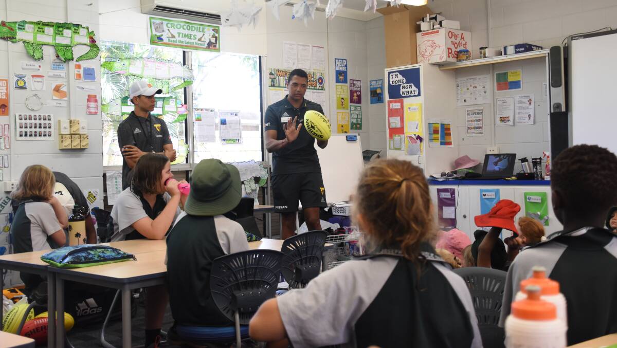 Vice captian of the Hawthorn AFL Blind team Ned Brewer-Maiga visited classrooms across Katherine to answer student's questions. 