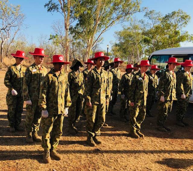 The NT Remote and Indigenous Army Cadets perform a drill. Picture: Nicki Asling. 