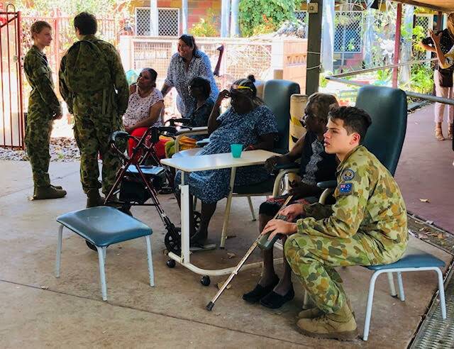 Kalano Aged Care residents reveled in the chance to chat with the young cadets. Picture: Nicki Asling. 
