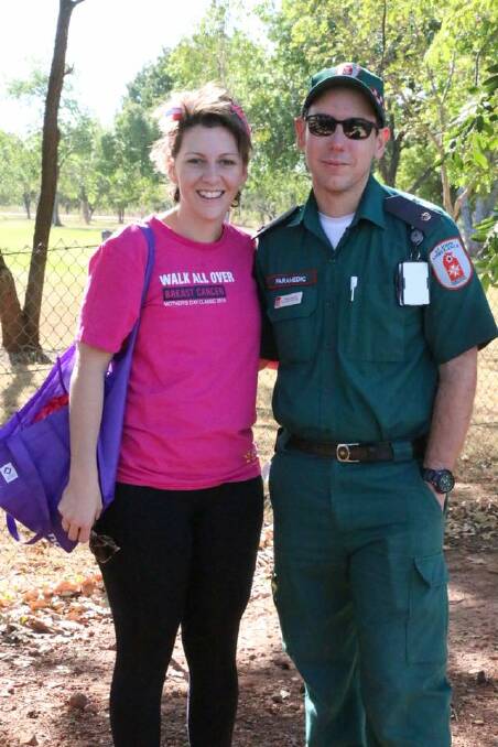Lauren Reed and Katherine Ambulance officer in charge Rhys Dowell. Picture: Lauren Reed. 