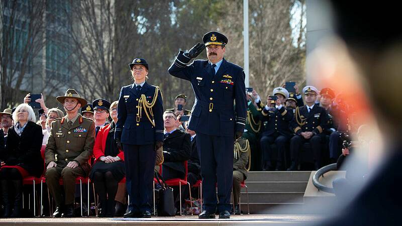 Air Marshal Leo Davies, AO, CSC receives his final General Salute as the departing Chief of Air Force. Picture: Department of Defence. 