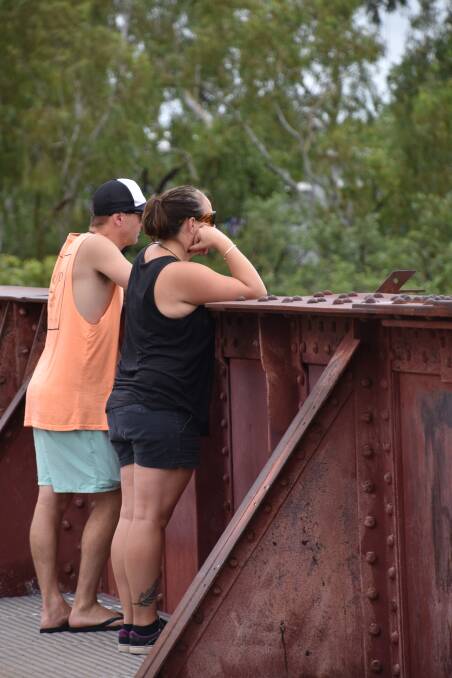 Spectators gather to see the Katherine River at eight metres on February 27. 
