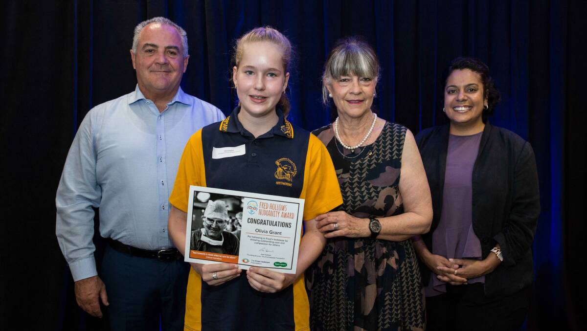 NT Housing & Community Development Minister, Gerry McCarthy, Olivia Grant, Founding Director, Gabi Hollows and Senior and Young people Assistant Minister, Ngaree Ah Kit. Picture: The Fred Hollows Foundation. 