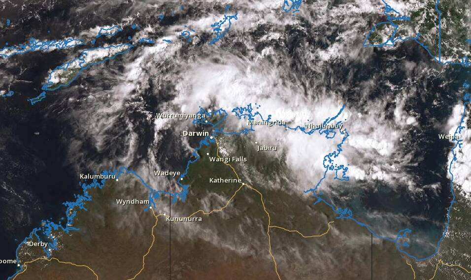 A monsoon trough is forming off the coast of the NT which could "possibly" lead to the development of a tropical cyclone but will bring rain, but likely not to Katherine. Picture: Bureau of Meteorology.