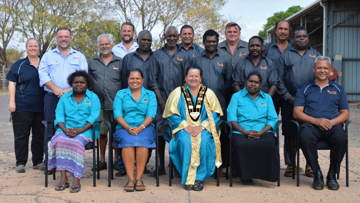THIRD SITTING: After a swearing in ceremony, the third Roper Gulf Regional Council sits for a formal photo with Executive staff during the first Ordinary Meeting of Council in Katherine. Picture: Roper Gulf.