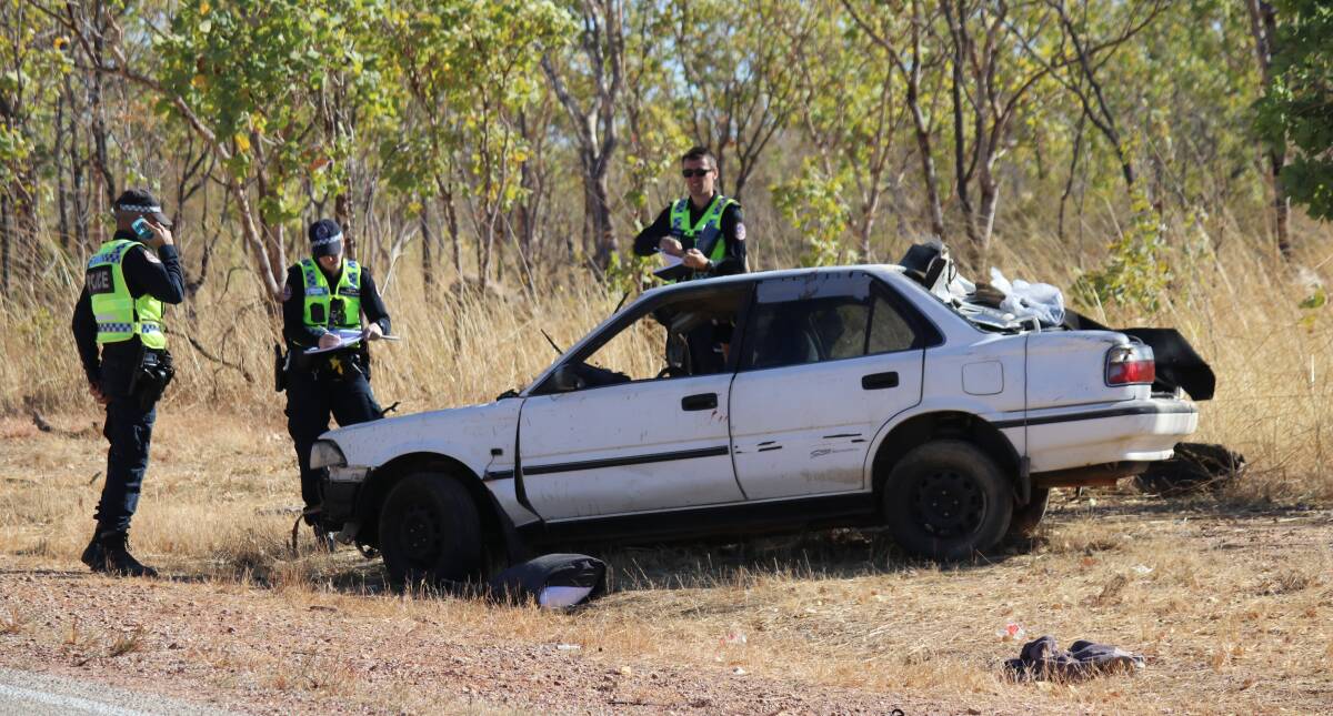 Police investigators are on the scene of a serious accident north of Katherine. Pictures: Tom Danks.