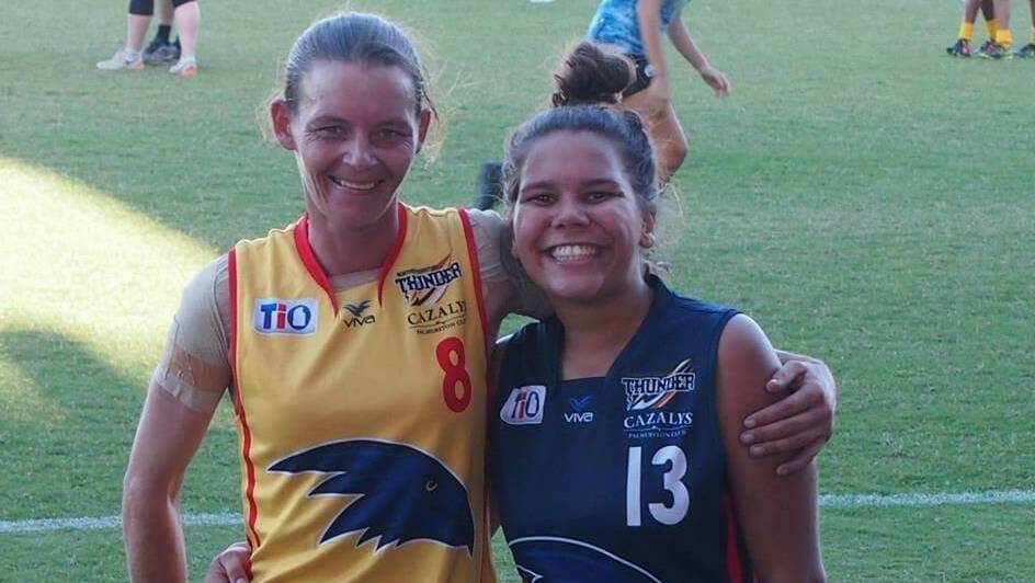 FINALS ACTION: Nicole Simons and Tanisha Garling are playing for the Palmerston Magpies in the finals this week. Picture: supplied.