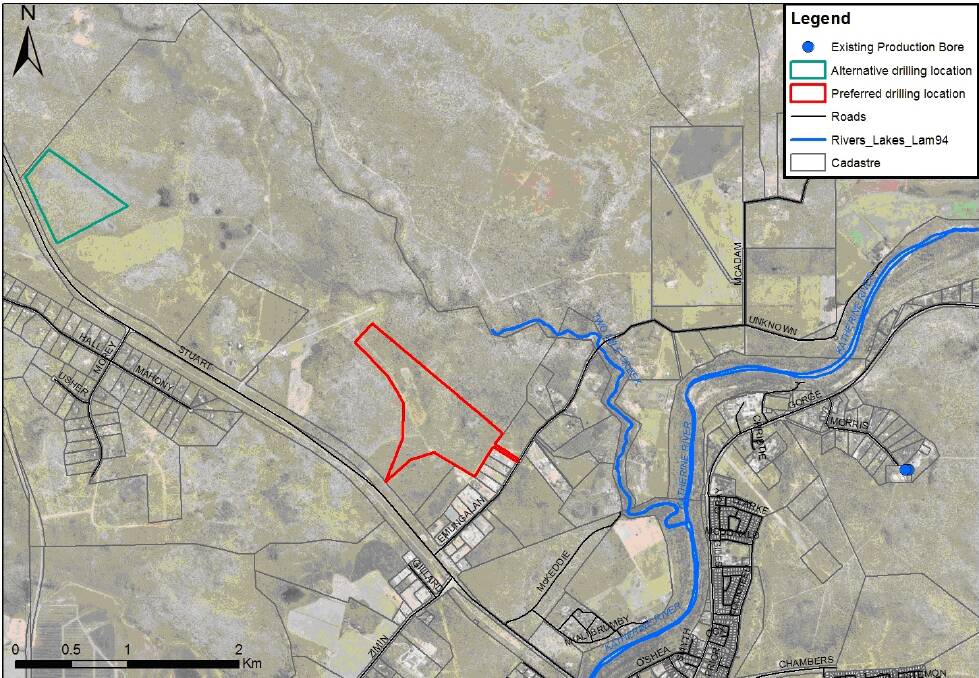 Proposed location of the new test bores off Emungalan Road. Map: Power and Water.