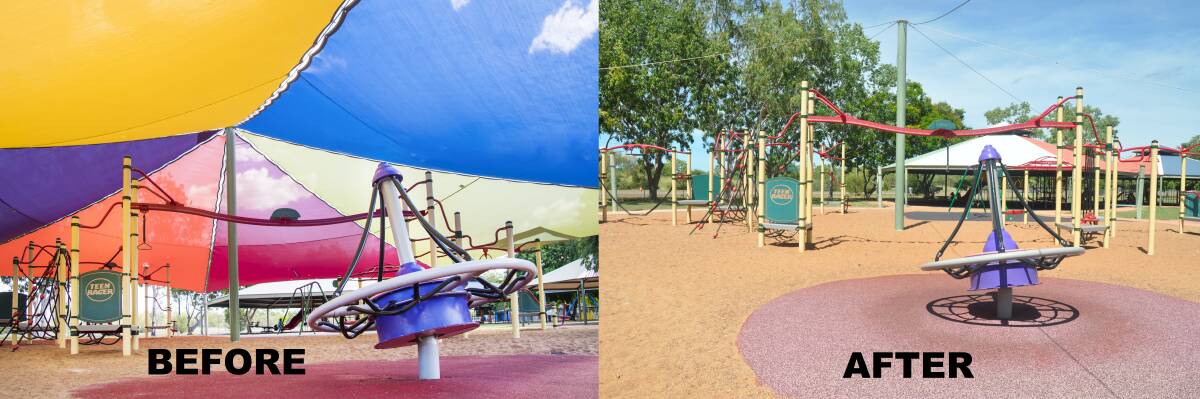 DESTROYED: Katherine Town Council recently made the decision to remove the Adventure Play Park shade sail after it was vandalised. 
