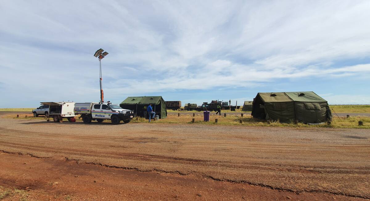 The ADF is providing logistics, communication and medic support to the NT Police at three Territory border control locations on the Stuart, Barkly and Victoria highways. Picture: Defence Media.