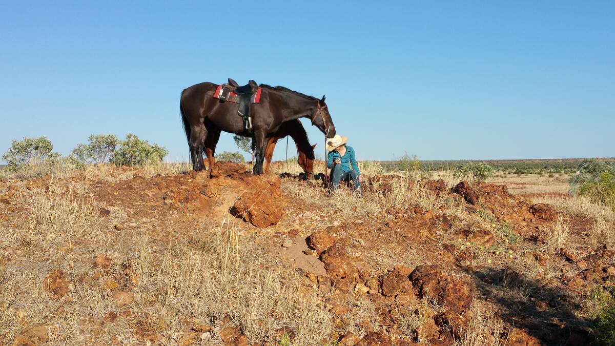 Tiani Cook with two of her horses showing the type of terrain she will encounter in her 1000km ride to raise funds for the Northern Territory ICPA.