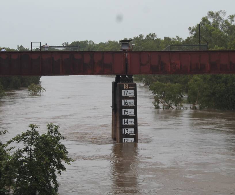 BRIDGE CHECK: Katherine River flows (this from late January)  have failed to reach the heights of last year.