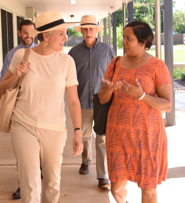 Deputy Opposition leader Tanya Plibersek and Education Minister Selena Uibo in Katherine yesterday. Picture: Roxanne Fitzgerald.