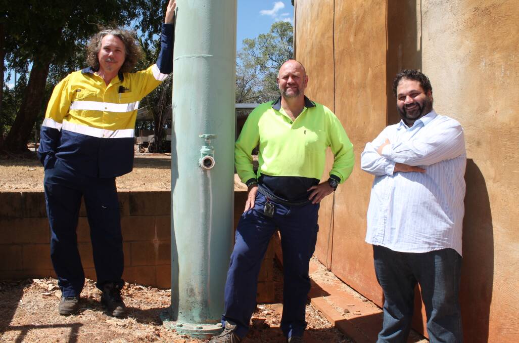WATER RESCUE: Power and Water's senior headworks planning engineer Trevor Durling, area manager Chris Horton and senior water and waste water engineer Skefos Tsoukalis in Katherine yesterday. 