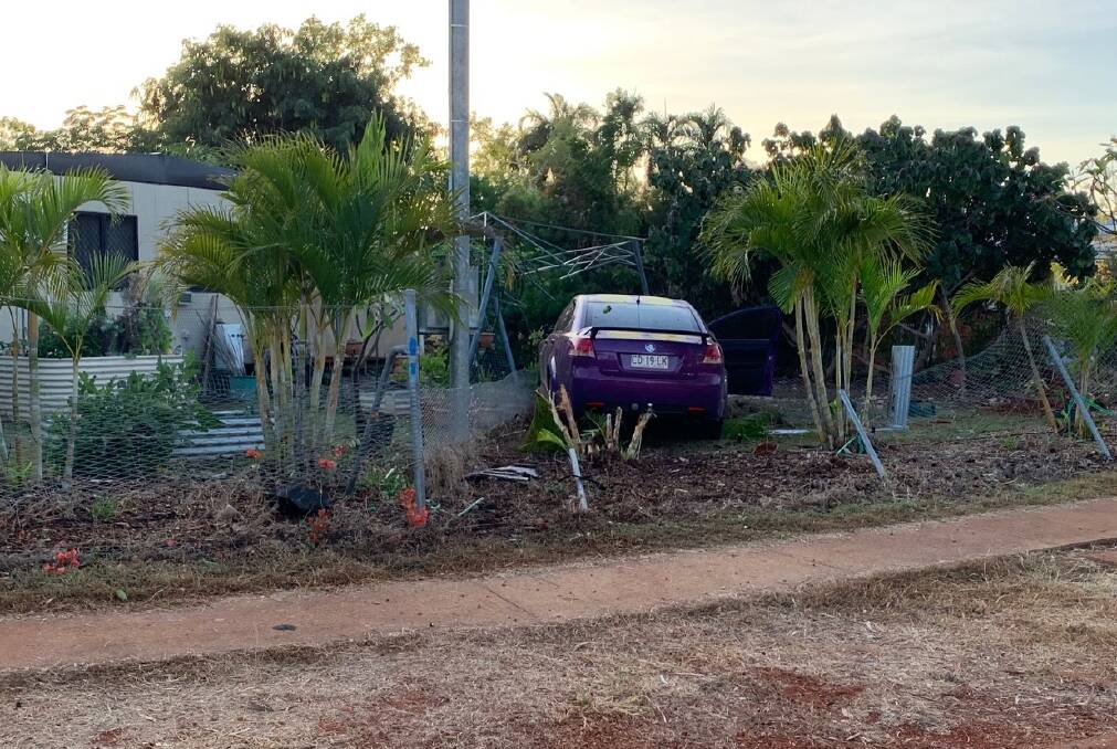 The car crashed through the fence of this Katherine East home. Pictures: NT Police.