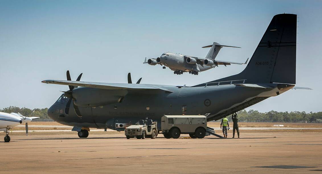 A RAAF C-27J Spartan aircraft arrives at Tindal during Exercise Pitch Black 2018. Picture: Defence.