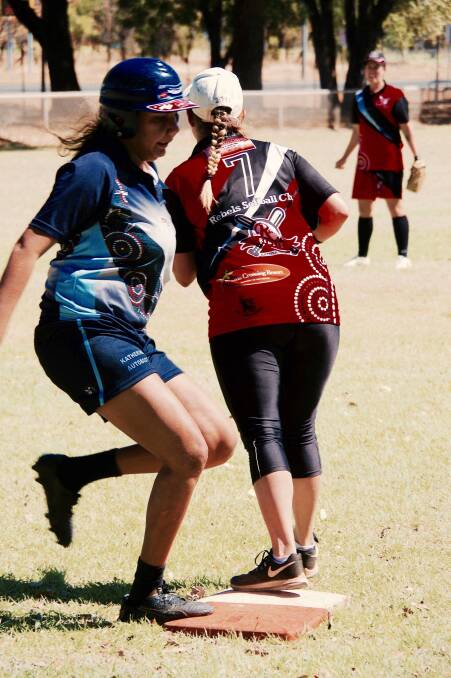 Action from the Rebels versus Rockers match in Katherine softball competition on the weekend. Picture: supplied.