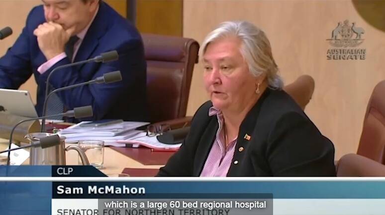 Senator McMahon asks questions about Katherine Hospital at a Senate Estimates hearing into Senate Community Affairs Legislation. Picture: Federal Parliament.