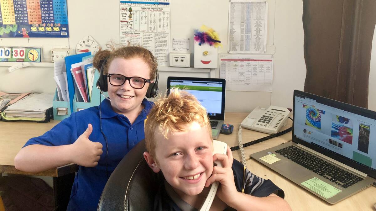 Shayla and Riley McDonald from Thorntonia Station in Queensland who access their primary school education via Distance Education.  Picture: supplied.
