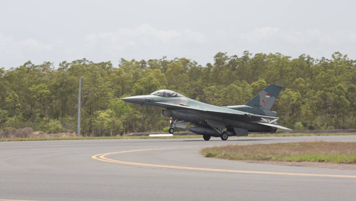 ARRIVAL: An Indonesian Air Force No 3 Squadron F-16 arrives at RAAF Base Darwin for Exercise Elang AUSINDO 17. Picture: Defence Media.