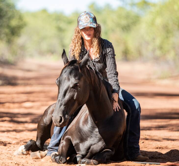 J.J. Bracey, a 16-year-old Katherine horse trainer, has developed her own training methods. Pictures supplied.