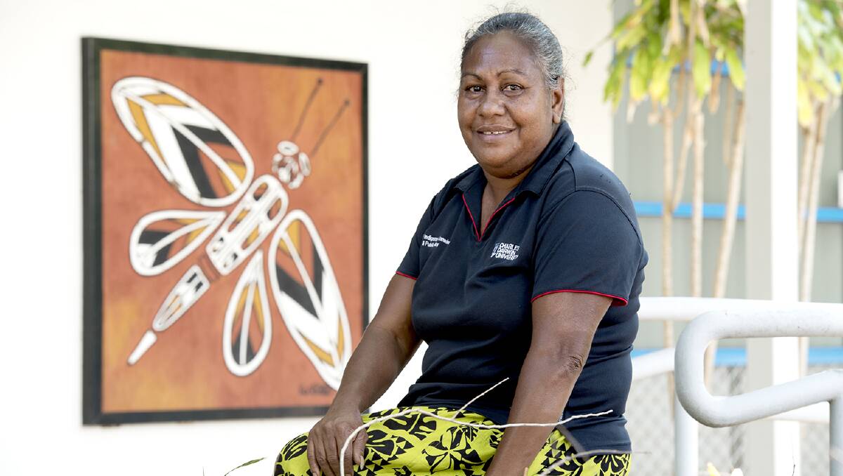 Yolŋu Studies lecturer Brenda Muthamuluwuy says it is important to have an understanding of language and culture when visiting Indigenous communities. Picture: CDU.