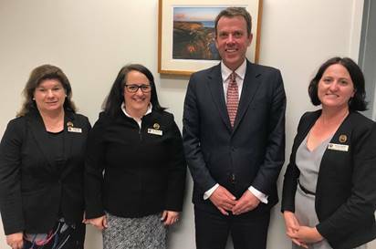 Immediate Past President Wendy Hick, Assistant Secretary Kate Thompson, Minister for Education Dan Tehan and Federal President Alana Moller met during delegations in Canberra in October. Picture: supplied.