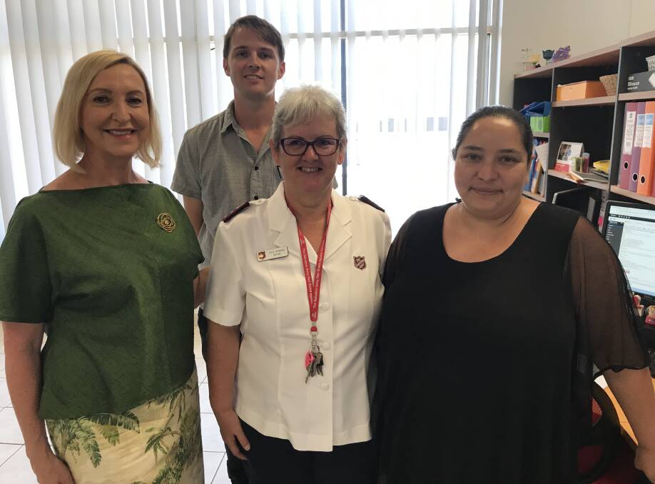 NT Administrator Vicki O'Halloran visits the Doorways Hub during her visit to Katherine this week. Mrs O'Halloran, hub manager Harley Dannat, Captain Julie Howard and Amelia Harney. Pictures: Toni Tapp Coutts.