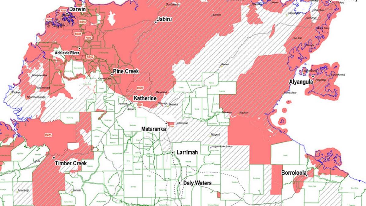 The red shading indicates reserved areas where fracking cannot occur. Graphic: NT Government.