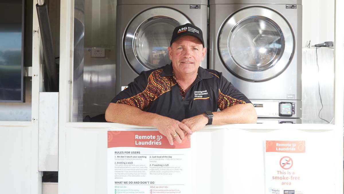 Aboriginal Investment Group CEO Steve Smith at the opening of a new laundry in Barunga last year. Picture: Supplied.