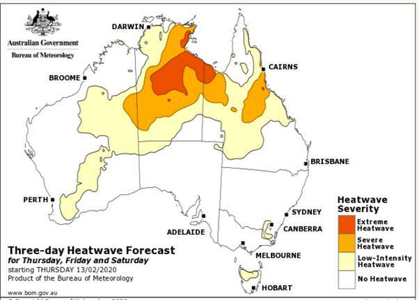 Heatwave heading for the NT. Graphic: Bureau of Meteorology.