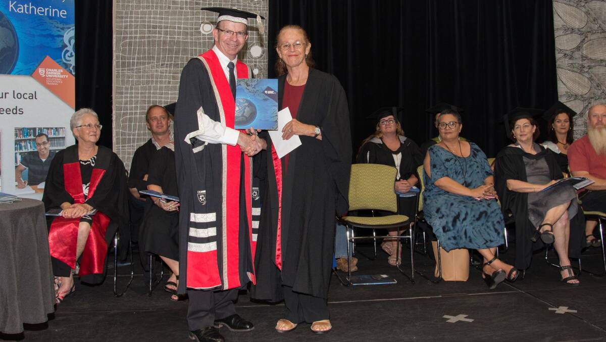 PROUD MOMENT: Vice-Chancellor Professor Simon Maddocks congratulates Vicki O’Rourke. Picture: Katherine Morrow.