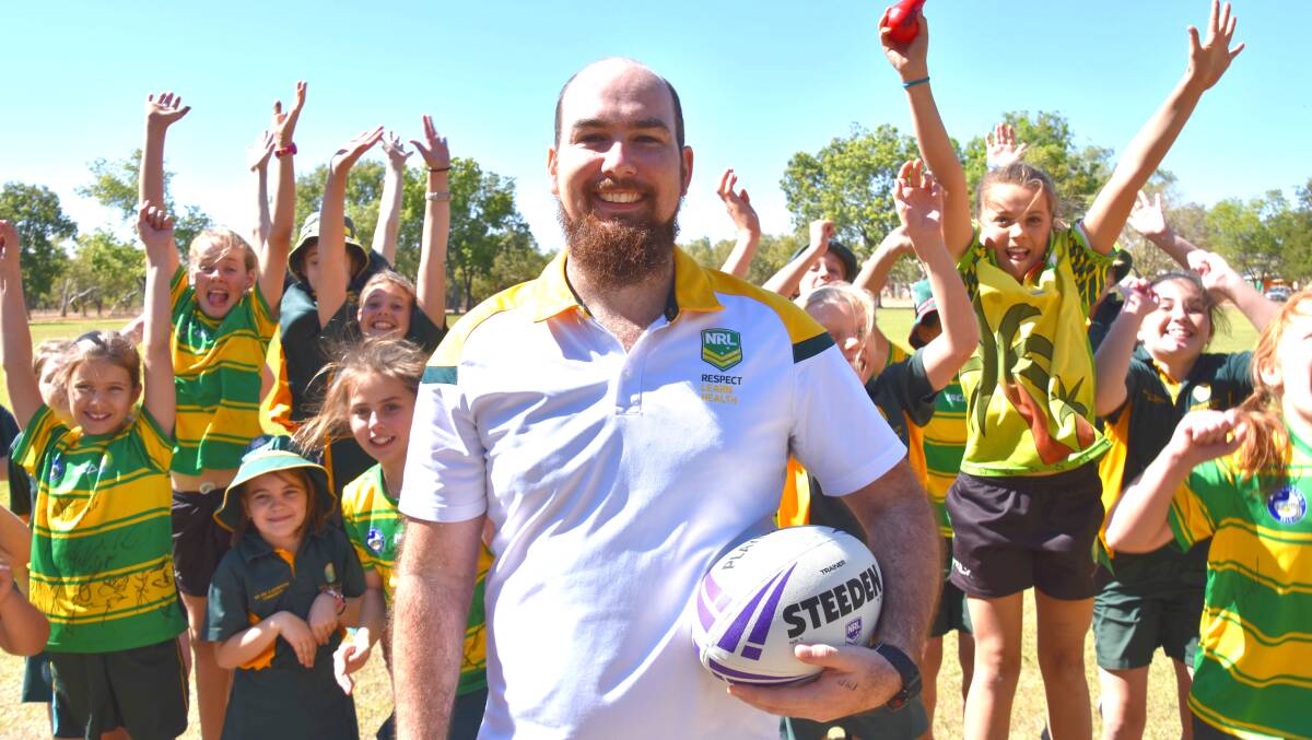 Katherine South Primary School teacher, Tim East overjoyed to be a finalist with year four - six Rugby Academy girls. 