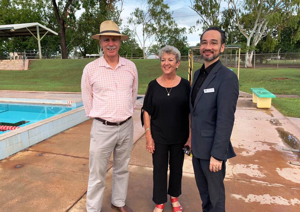 MP Warren Snowdon with Katherine Mayor Fay Miller and council chief executive Rob Jennings at the aquatic centre.