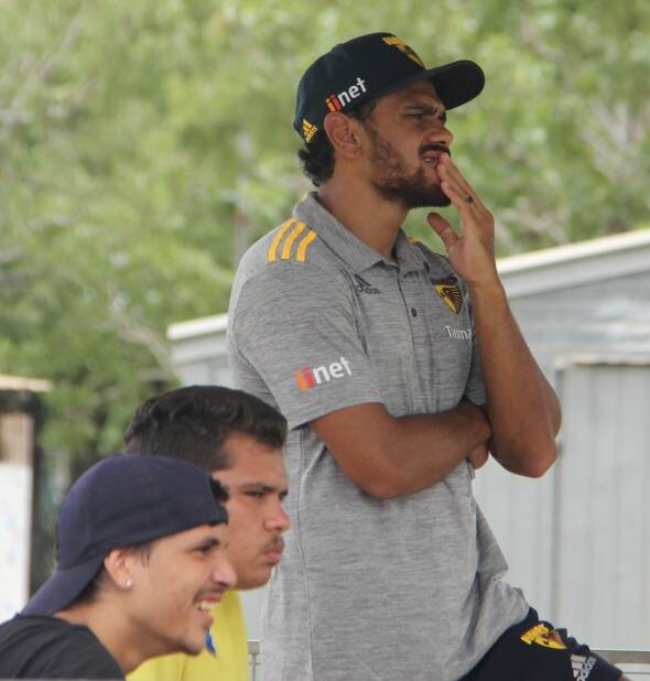 WATCHING THE GAME: Star Hawks forward Cyril Rioli keeps a close eye on the game. Picture: Vikki Gardner.