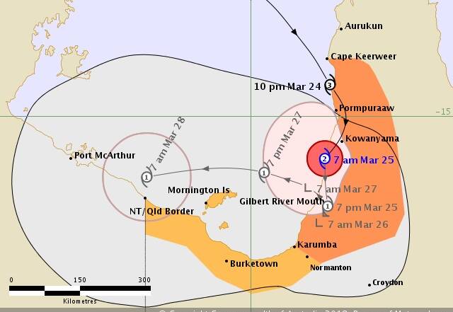 Tropical Cyclone Nora is expect to track west back towards the Northern Territory as it weakens next week. Graphic: Bureau of Meteorology.