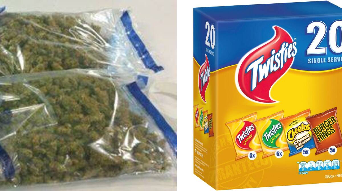 The man tried to hide the plastic bags of cannabis inside a Twisties box.