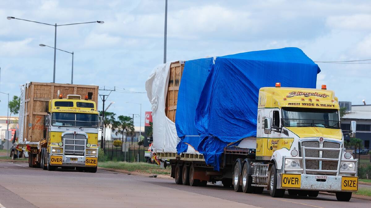 The specialised PFAS water treatment tanks from the US were trucked from the Darwin port to Katherine last month.
