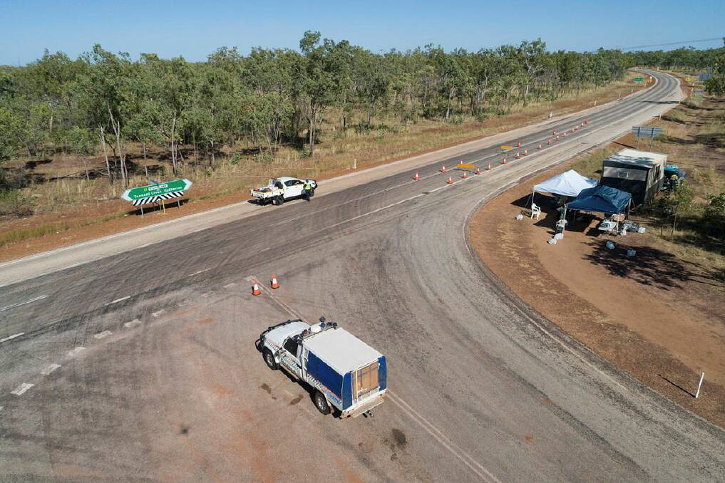 A biosecurity checkpoint which has now been removed between Katherine and the community of Barunga. Picture: Department of Defence.