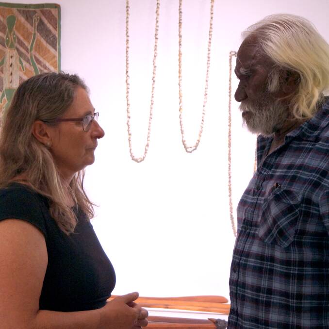 Poppy Searle with Walter Kolbong Rogers at the opening night of Melabat Wanbala and Fecund: Fertile Worlds earilier in the month. Pictures: Kim Shanahan.