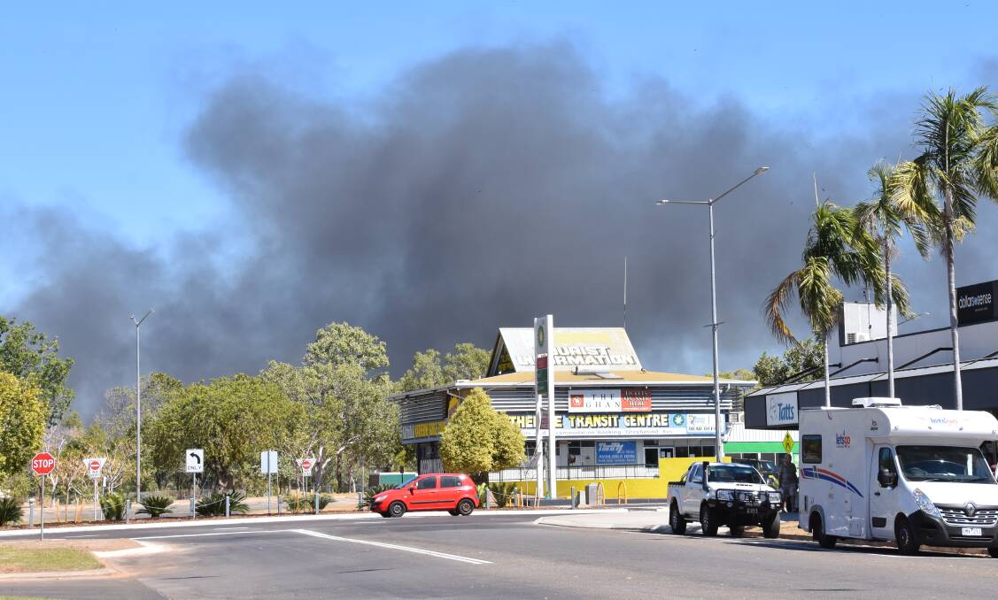 The fire ignites in old tyres near the Speedway on Territory Day.