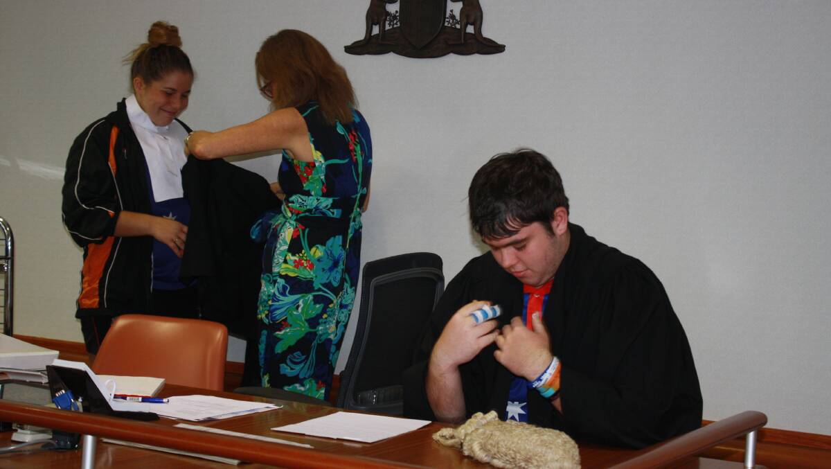 Students are dressed up to look the part in a mock trial at Katherine Local Court during last year's Law Week.