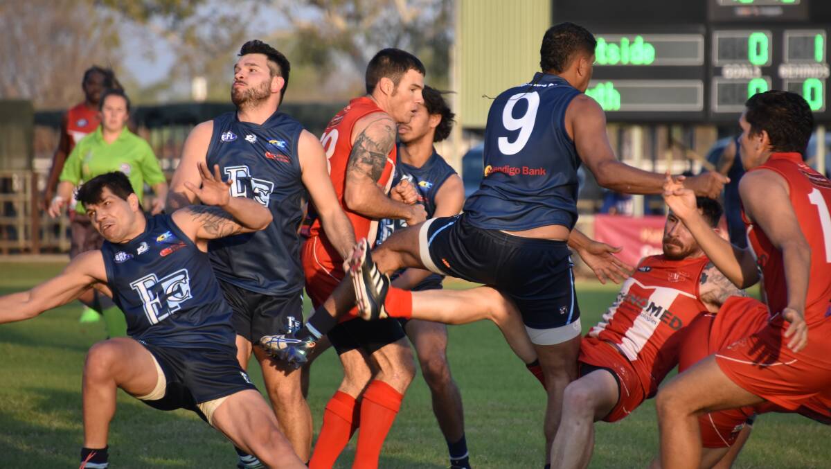 FLAG DOMINATION: The Eastside Blues thumped probably their best competition, the Katherine South Crocs, to set up another run at this year's flag. Picture: Roxanne Fitzgerald.