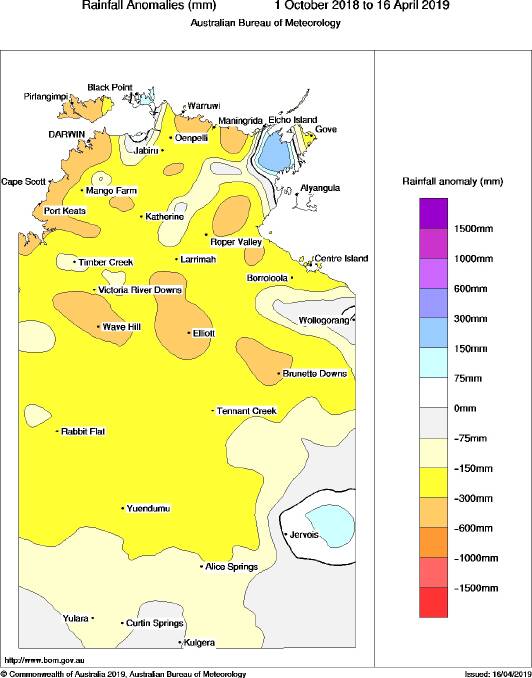 The Bureau of Meteorology's rainfall anomaly map reveals the disappointing wet season.