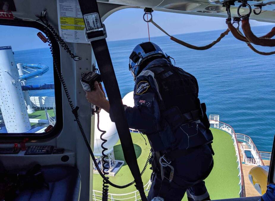 CareFlight tasked the Top End rescue helicopter with flight doctor and flight nurse to make the 400 to 500-kilometre round trip to rescue an ill man from a cruise ship.
