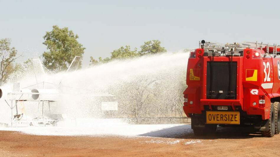 An actual picture of firefighting foam laden with PFAS chemicals being used in training at the Tindal RAAF Base.
