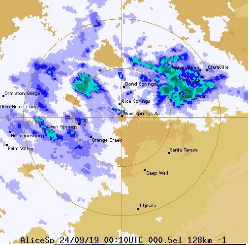 Rain is moving over Alice Springs. Graphic: Bureau of Meteorology.