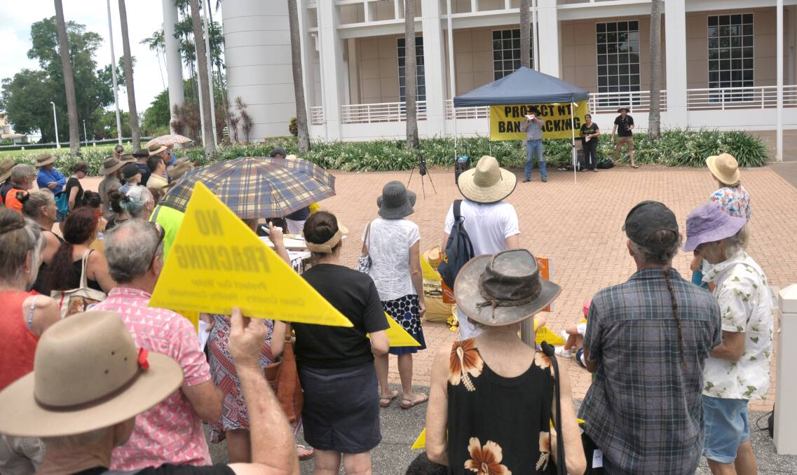 A small crowd continued to protest the planning fracking for onshore gas in the NT.