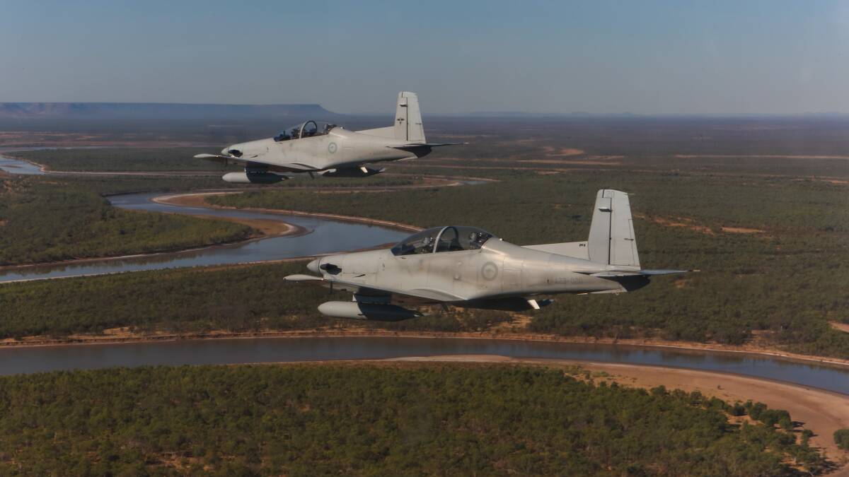 Royal Australian Air Force No. 4 Squadron A Flight Forward Air Controllers in PC-9 aircraft launched from RAAF Base Tindal in support of Exercise Pitch Black 2018. Picture: Defence Media.