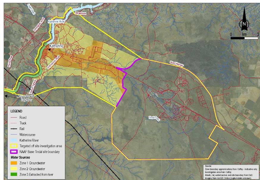 This map from the interim human health assessment report shows the outline of zone one in orange shading.